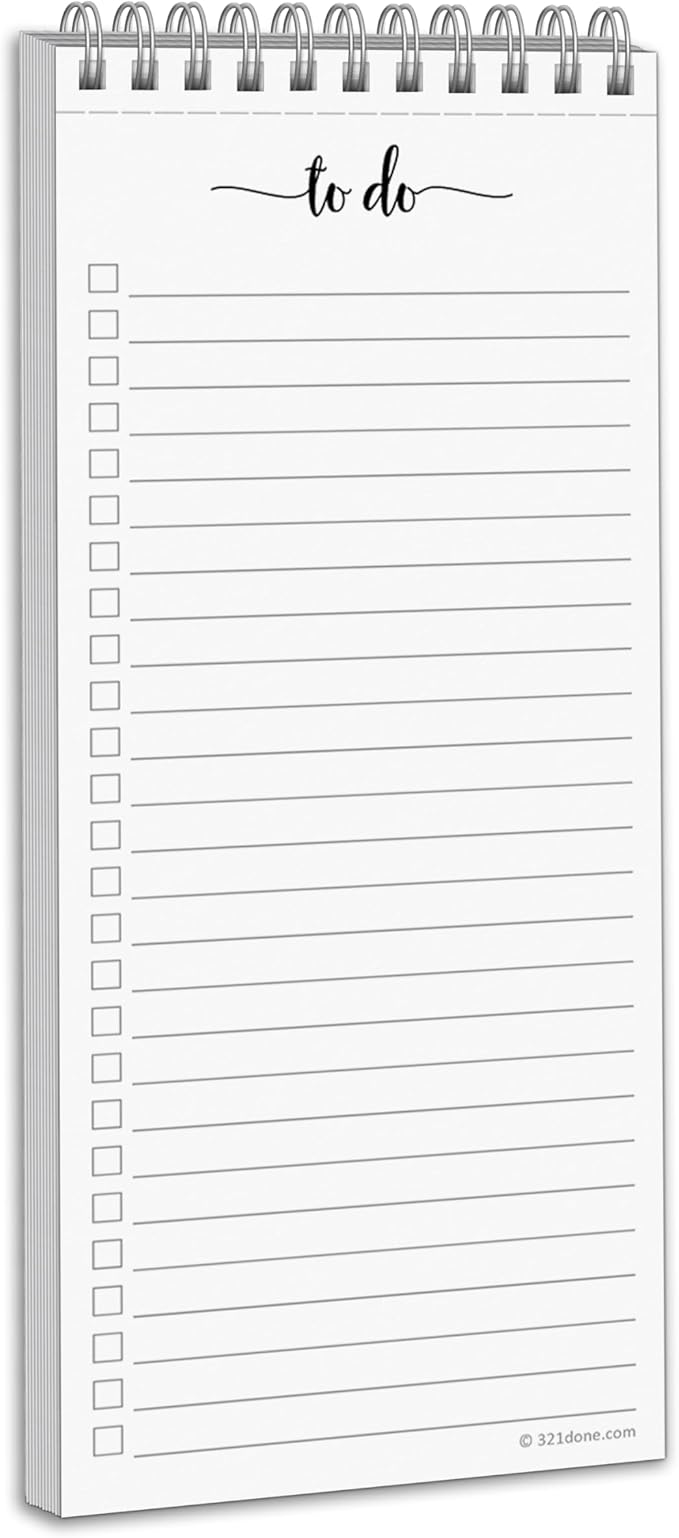 321Done Skinny to Do List Notepad, 3.7x8.5 Spiral by 321Done