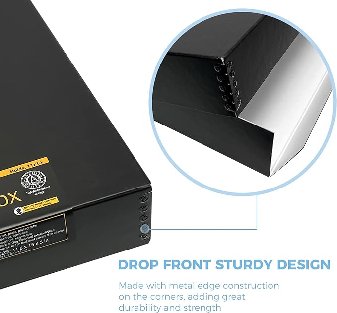 Lineco 11x14 Black Museum Archival Storage Box, Drop Front Design, 11 1/2 x 15 - Image 4