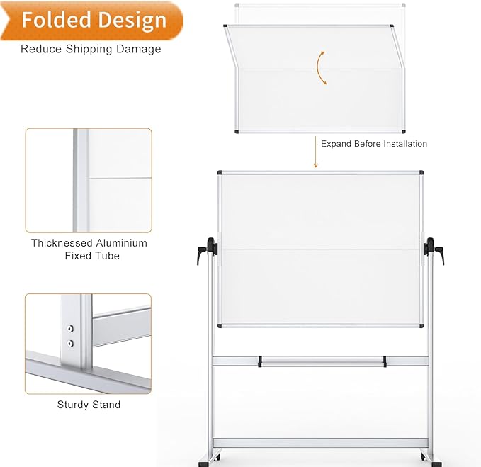 VIZ-PRO Double-Sided Mobile Whiteboard, 48 x 48 Inches, Magnetic Rolling Dry - Image 5