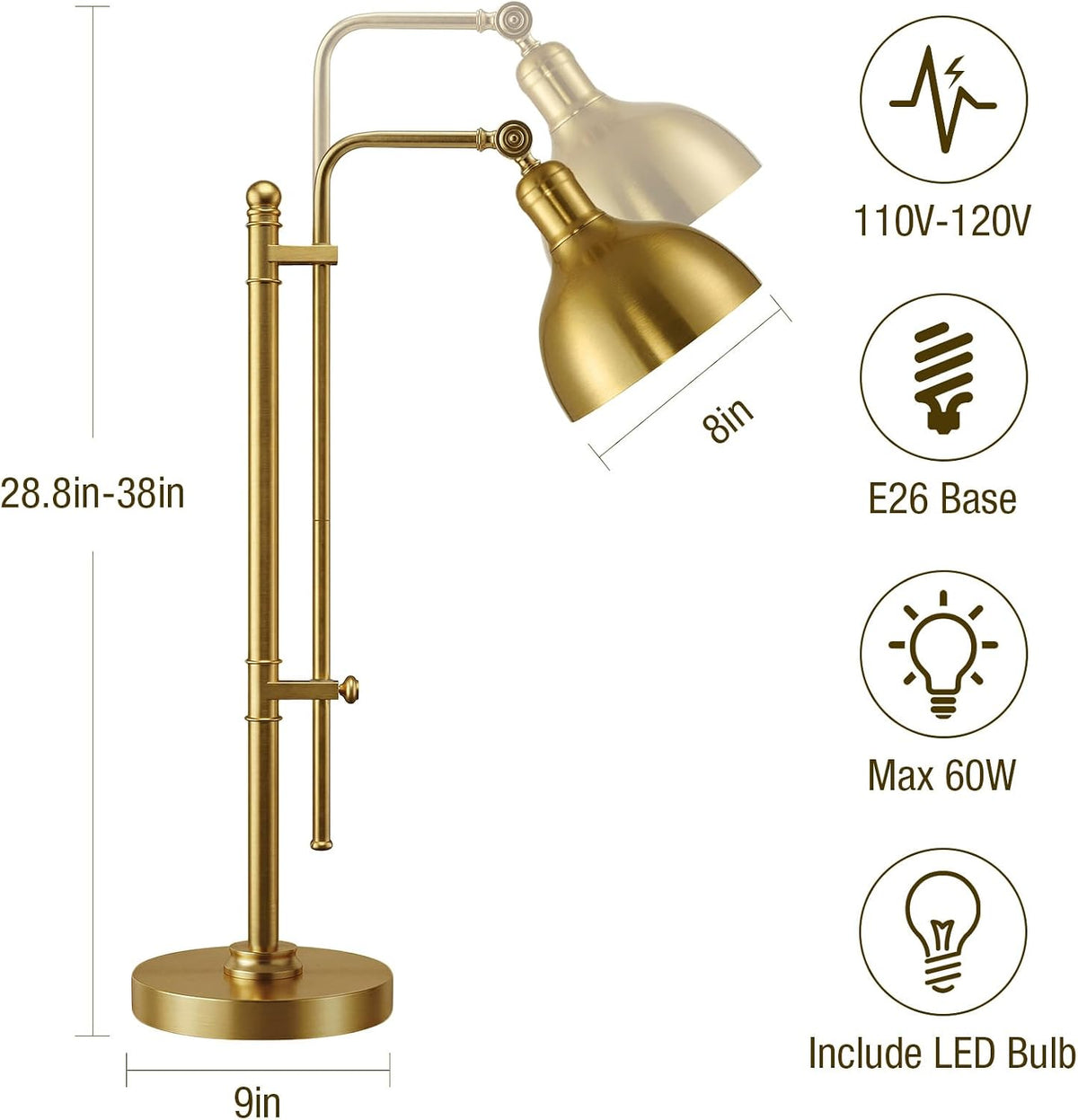 PARTPHONER Industrial Adjustable Desk Lamp for Home Office, Farmhouse Table l...