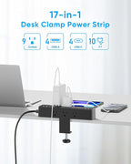 Flat Plug Desk Clamp Power Strip 10FT, 24W Total Charging Station, Desk Edge - Image 2