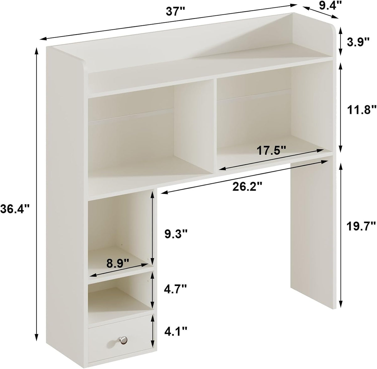 ChooChoo Desktop Bookshelf, 36.4" DormDesk Hutch with 5 Shelves