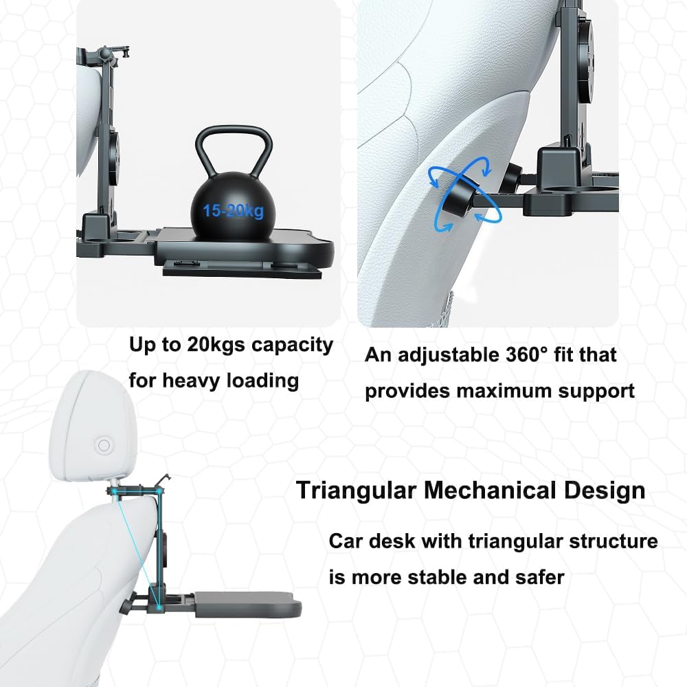 Car Back Seat Tray with Extendable Table, Car Travel Desk for Laptop