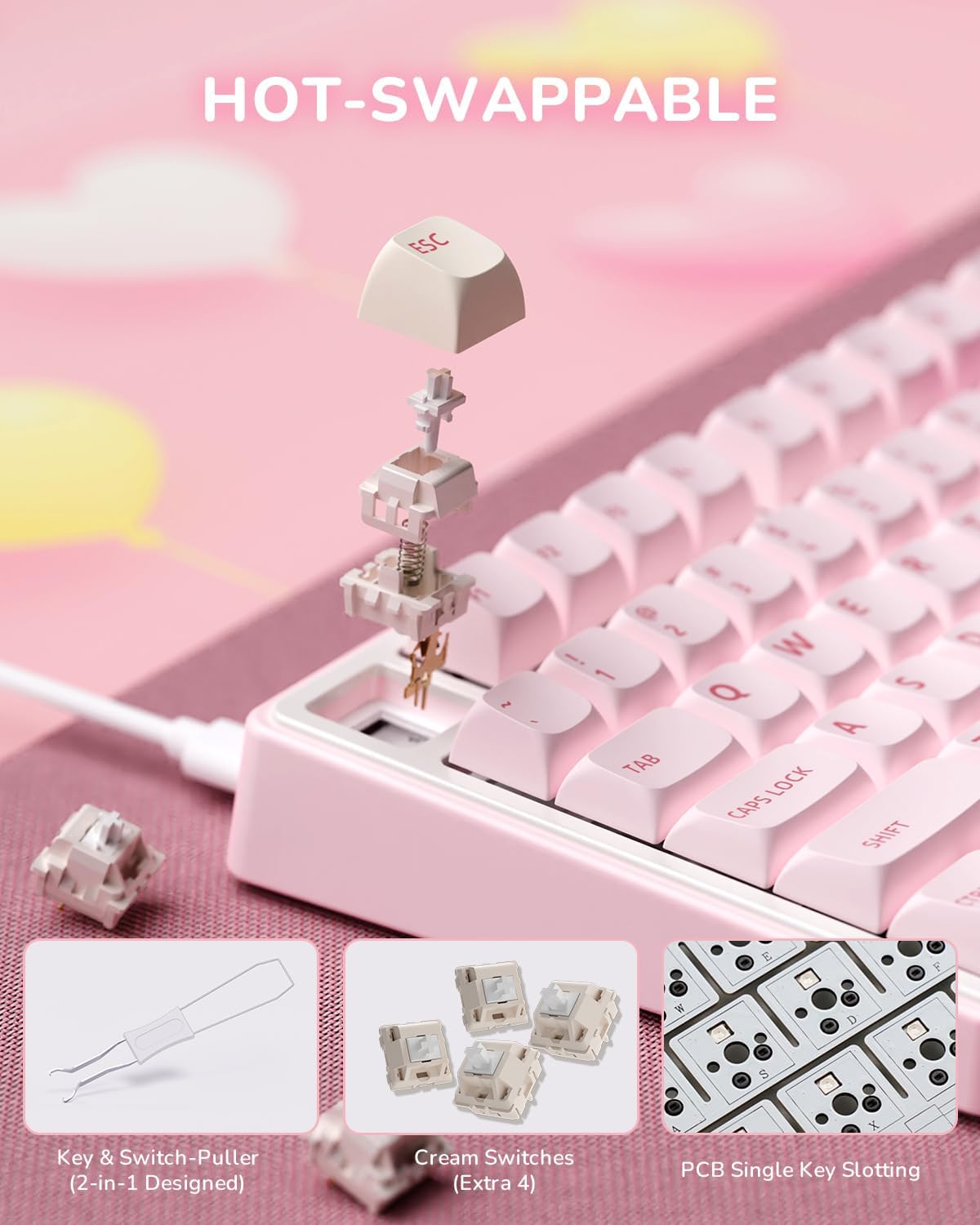 RK ROYAL KLUDGE R75 Mechanical Keyboard Wired with Volume Knob, 75% Keyboard ...