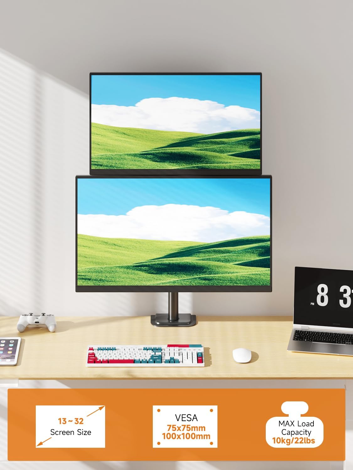 Bracwiser Dual Vertical Fully Adjustable Monitor Arm Stand Mount Fits Two Scr...