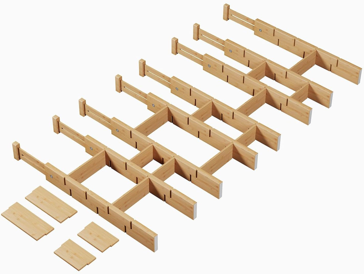 Bamboo Drawer Dividers 8 Pack with Inserts, Kitchen Adjustable Drawer Organiz...