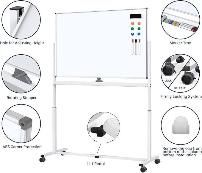 Large Dry-Erase Rolling Magnetic Whiteboard - Image 4