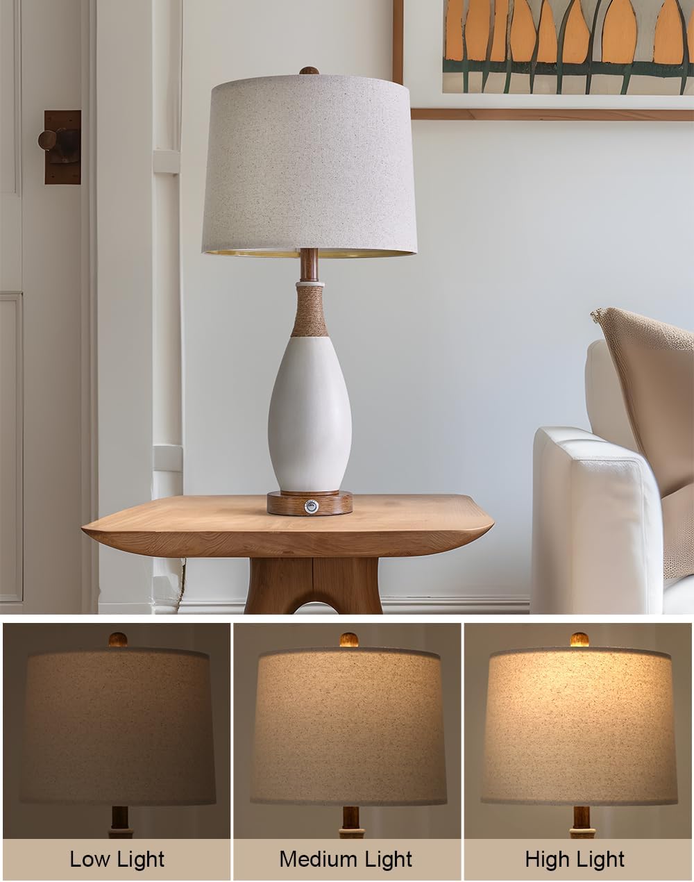 OYEARS 24.5” 3-Way Dimmable Touch Control Bedside Table Lamp Set of 2 with US...