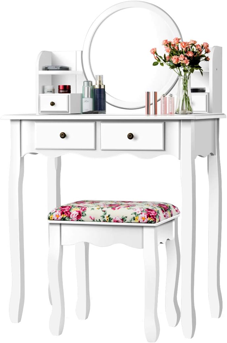 CHARMAID Vanity Set with 4 Storage Shelves and 4 Drawers, Makeup Table with 3...