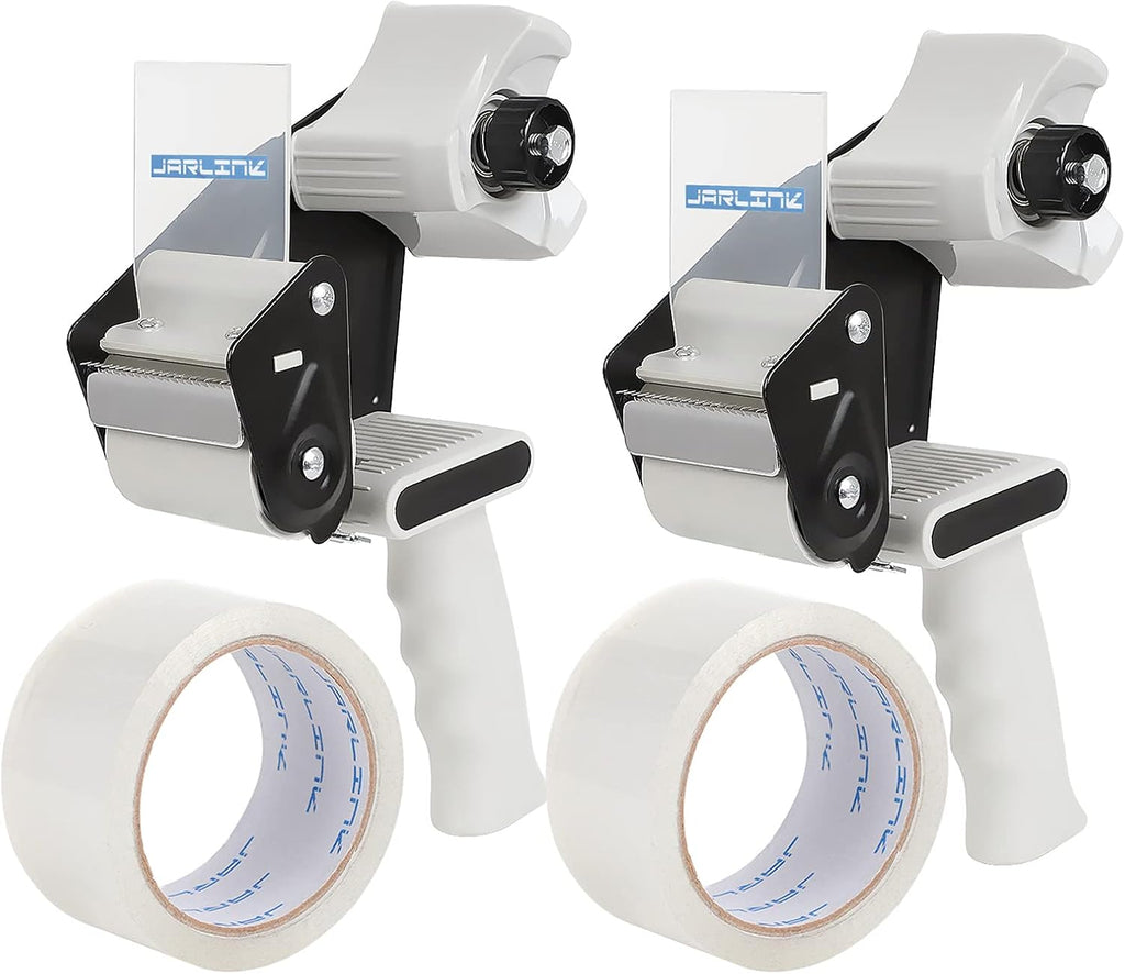 JARLINK 2 Pack Packing Tape Dispenser Gun | 2in Side Loading Lightweight Industrial Dispenser, Includes 2 Tape Rolls for Shipping, Moving and Box Sealing