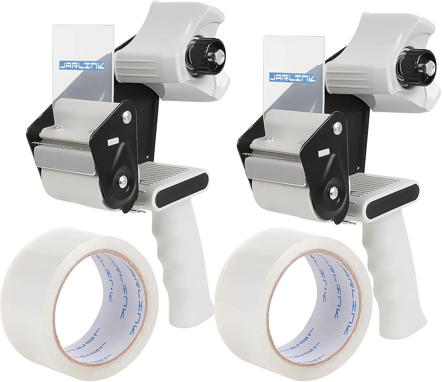 JARLINK 2 Pack Packing Tape Dispenser Gun | 2in Side Loading Lightweight Industrial Dispenser, Includes 2 Tape Rolls for Shipping, Moving and Box Sealing