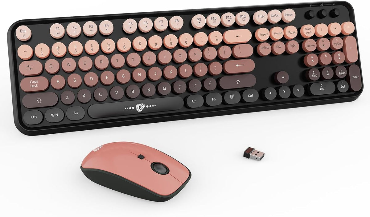 FOPETT Wireless Keyboard and Mouse Combo - 2.4G Full-Sized Cute Colorful Mous...