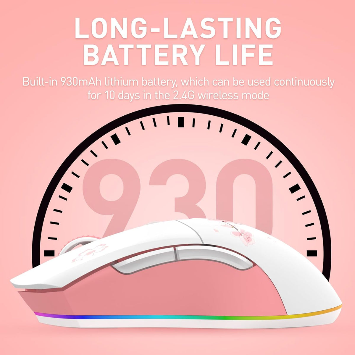 DAREU Sakura Pink Wireless Gaming Mouse with Charging Dock Rechargeable RGB,1...
