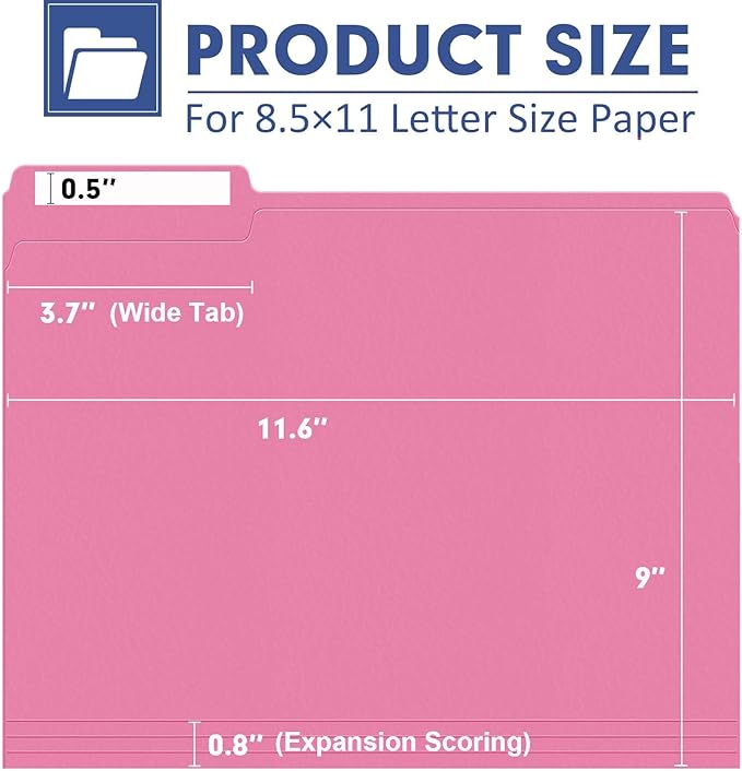 File Folder, PANDRI 120 Pack File Folder, 1/3 Cut Tab, Letter Size, Filing - Image 2
