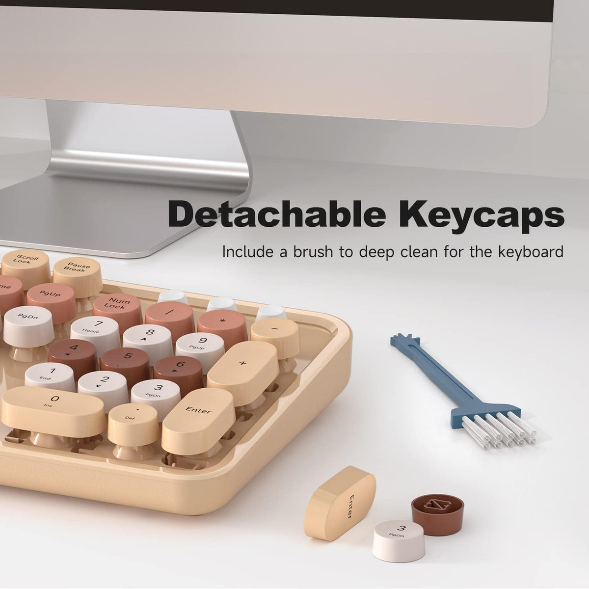 KNOWSQT Wired Computer Keyboard - Milk Tea Colorful Retro Full Size Round Key...