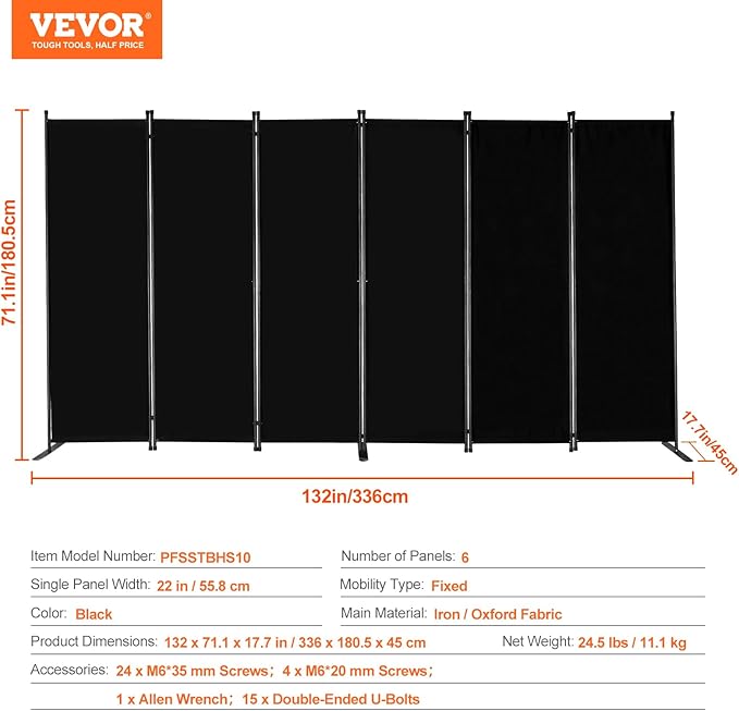 VEVOR Room Divider, 6 Panel Room Divider, Folding Privacy Screen and Portable - Image 7