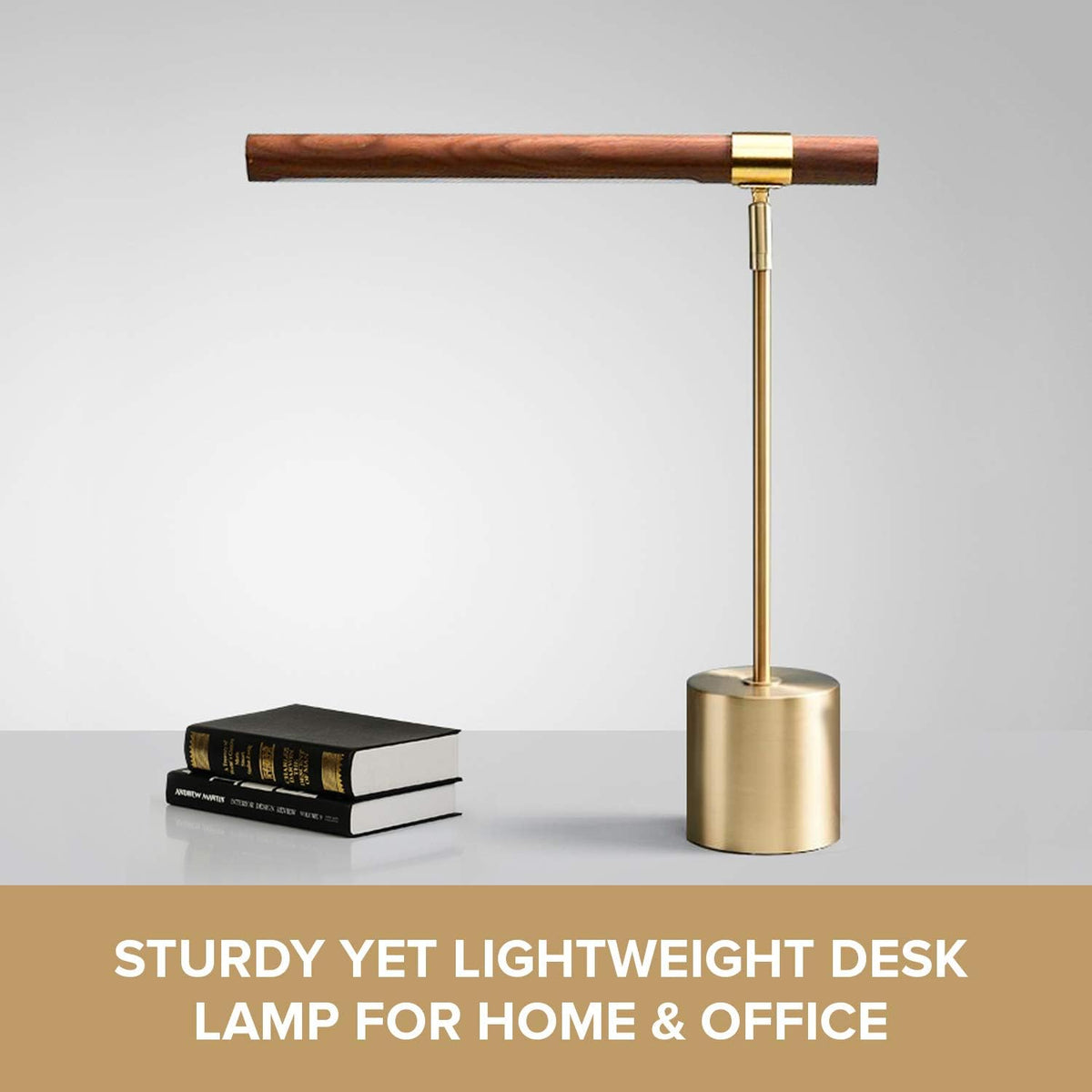 Modern Banker Slim Table Lamp - LED Desk Light - Wood Brass Lamp - Adjustable...