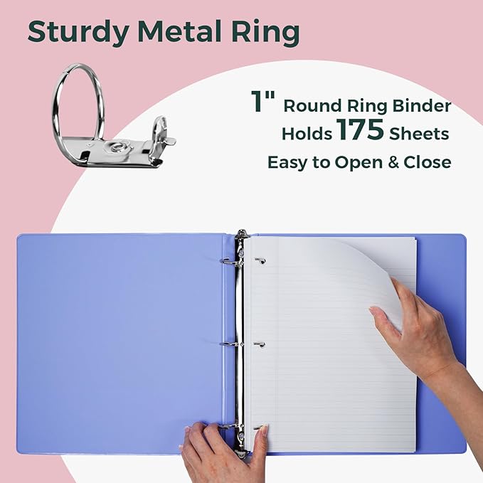 POPRUN 3 Ring Binder 1 Inch, Holds 175 Sheets of 8.5 x 11 Paper, Extra Durable - Image 3