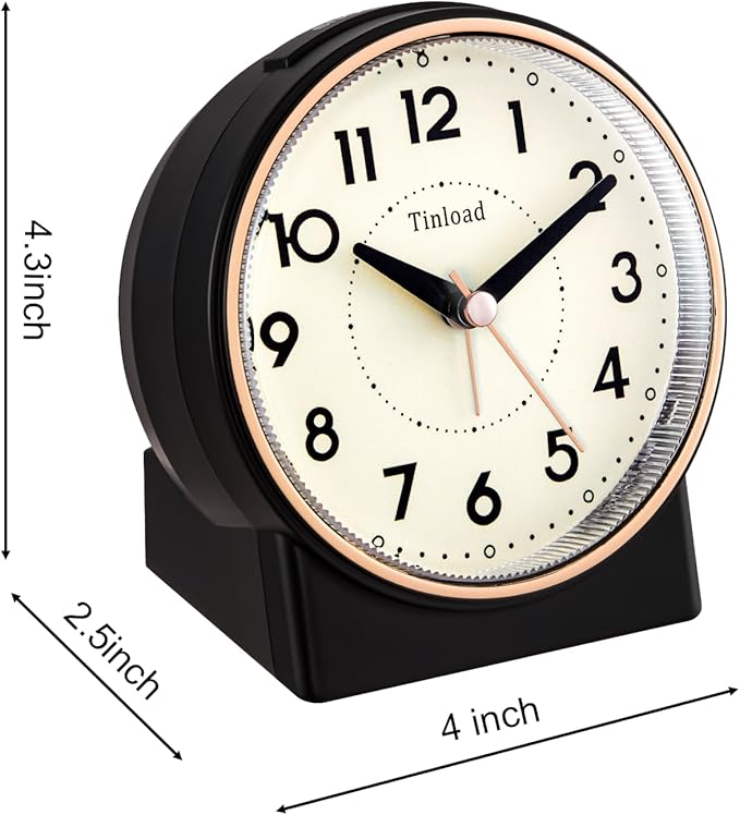Tinload 4.3" Retro Analog Alarm Clock, Vintage Decor, No Ticking Silent - Image 4