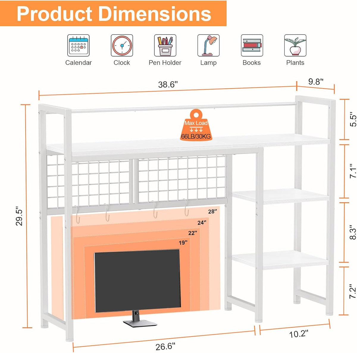 Snughome Desk Shelf, 38.6" Desktop Organizer Shelf, Desk Hutch for Compu...