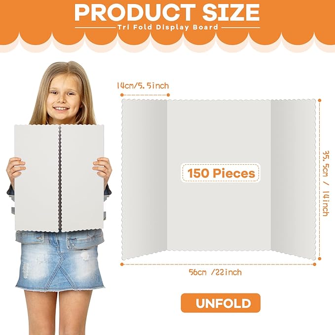 Ctosree 150 Pcs 14 * 22 Inch Tri Fold Poster Board Bulk, Science Fair Project - Image 2