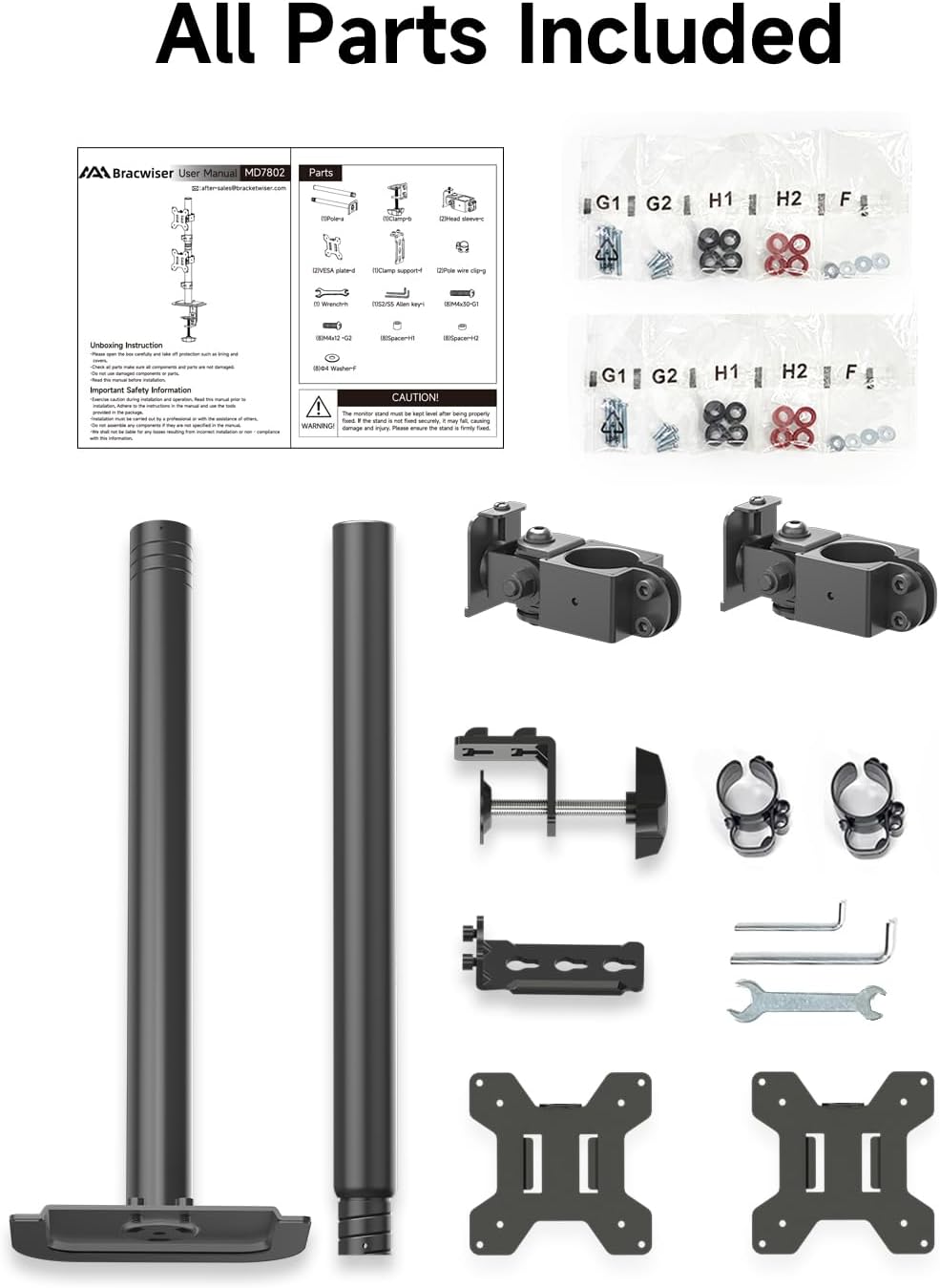 Bracwiser Dual Vertical Fully Adjustable Monitor Arm Stand Mount Fits Two Scr...