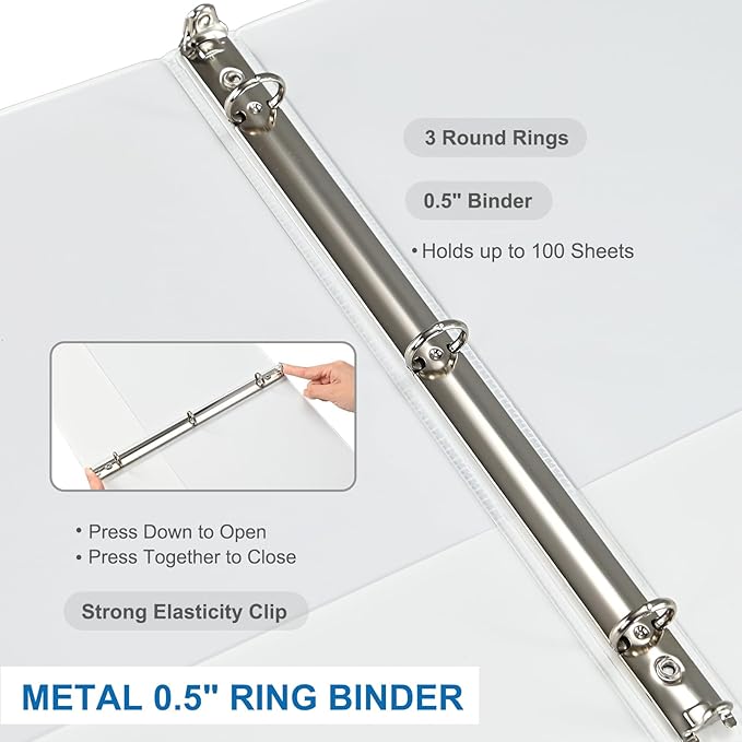 1/2 Inch 3-Ring Binder, 0.5-inch Round Ring Binder - Image 3