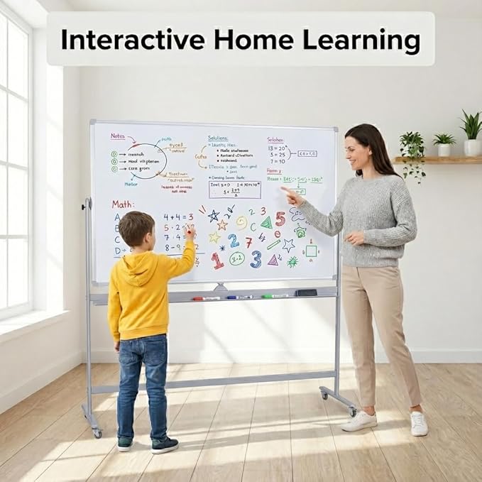 DexBoard Large Double Sided Whiteboard 72x40 inches on Wheels, Height - Image 4