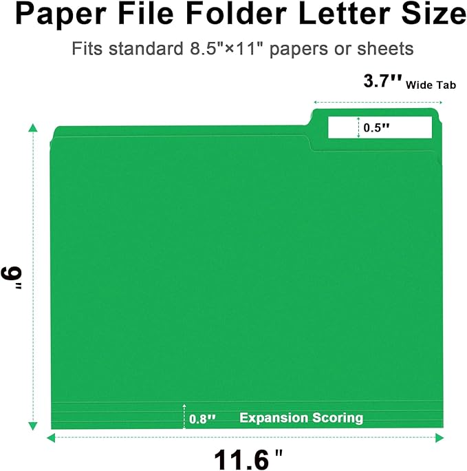 File Folder, RAZCC 150 Pack 1/3 Cut Tab File Folders Letter Size, Colored - Image 2