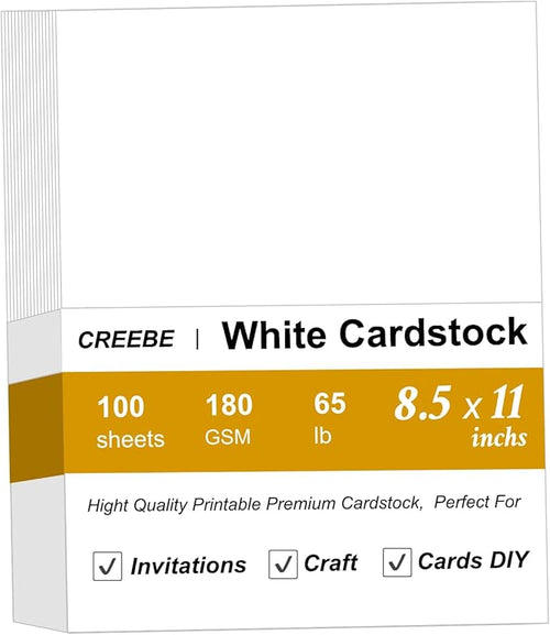 100 Sheets White Cardstock 8.5 x 11, Creebe 65lb White Card Stock Printer Paper by Unknown