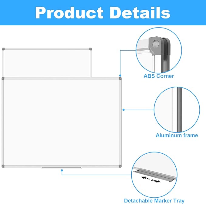 Lockways Dry Erase Board 60 x 40 Inch, Large Magnetic White Board Pack of 2 - Image 4