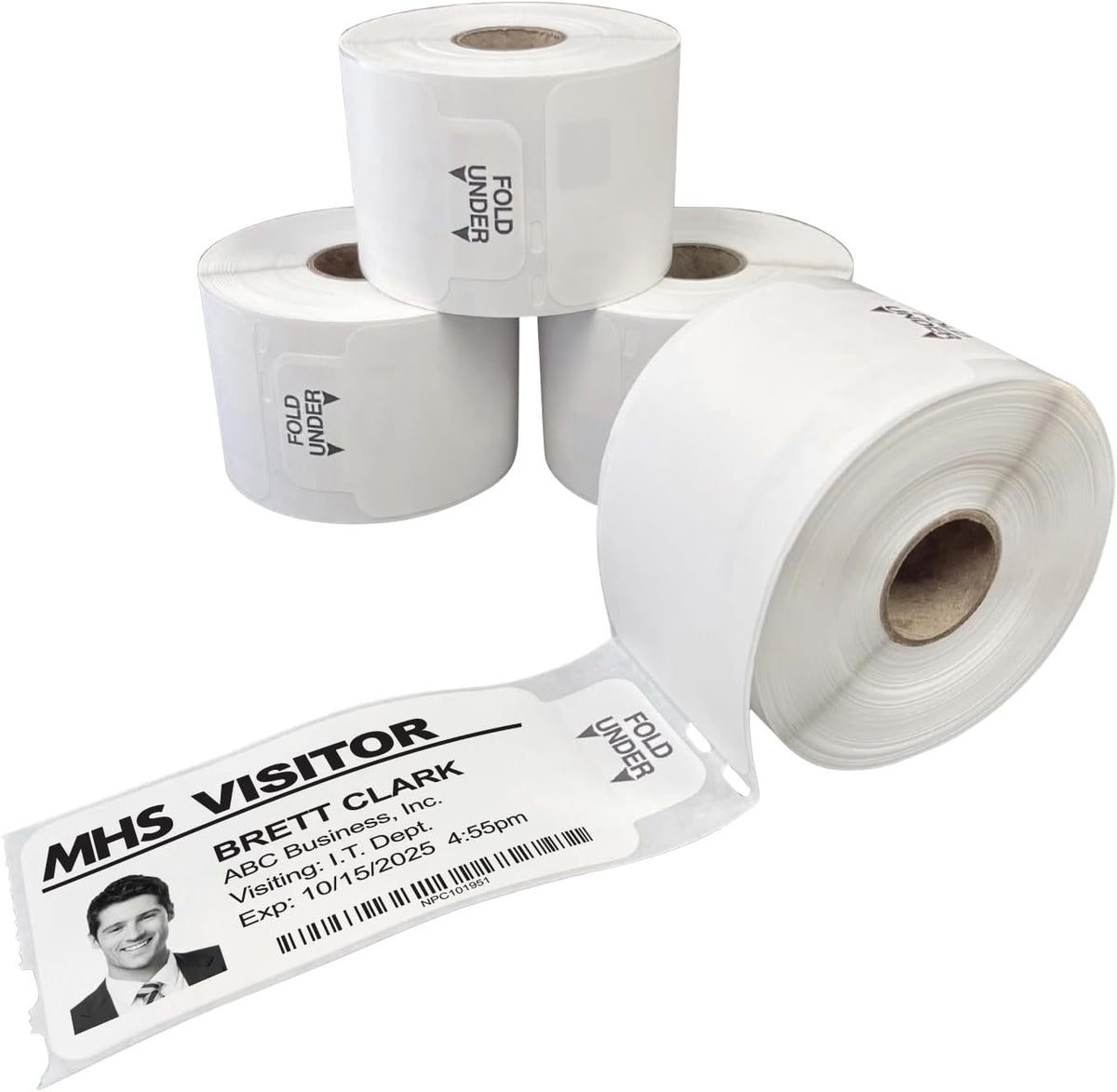 Threshold 4-Inch Tab Expiring Visitor Badges on a Roll | 4 Rolls Compatible