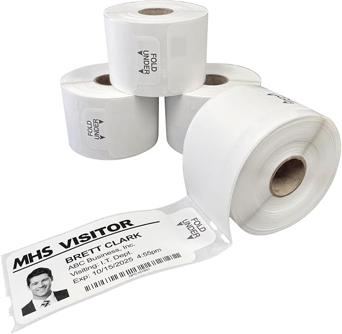 Threshold 4-Inch Tab Expiring Visitor Badges on a Roll | 4 Rolls Compatible by ThresholdVisitorManagement