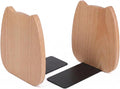 2-Pack Kitten Beech Bookends, 5.5x4.7in | Solid Wood, Natural Grain, Non-Slip Base, Detachable, for Shelves/Desk/Kids Room
