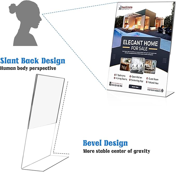 Laerjin 3 Pack Acrylic Sign Holder 8.5 x 11, Slanted Back Sign Holders - Image 3