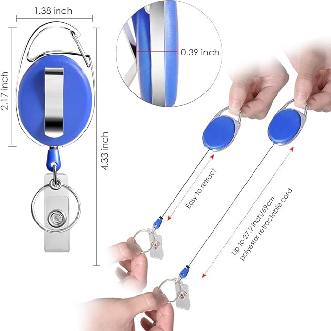Retractable Badge Holder with Carabiner Reel Clip and Key Ring - Image 2