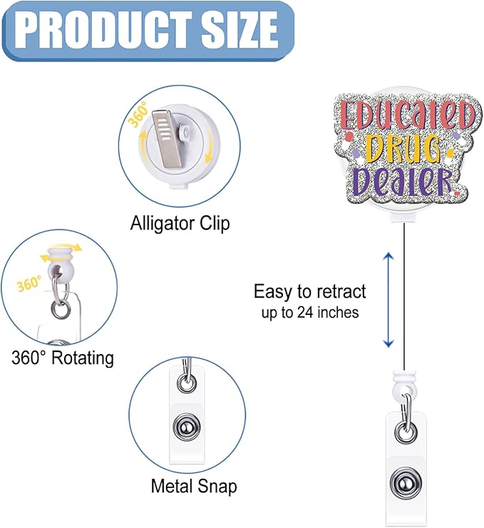 Badge Reel Retractable with ID Clip Text Acrylic Badge Reel Holder Name Badge - Image 2