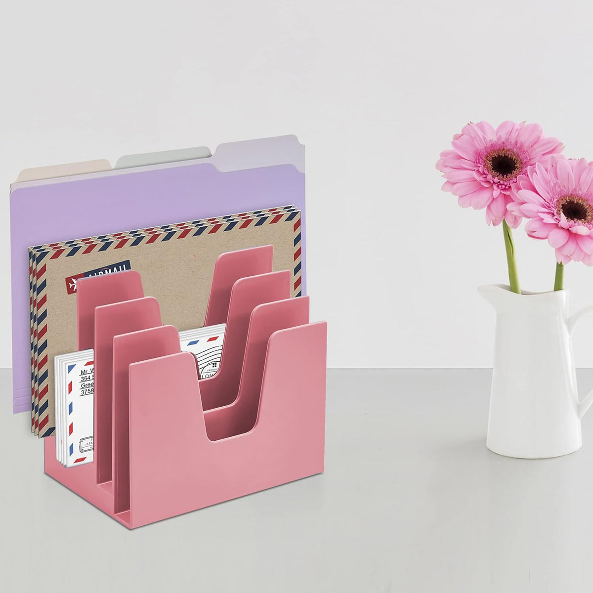 Acrimet 5 Section Incline File Sorter Organizer, Desktop Mail Holder, Pink