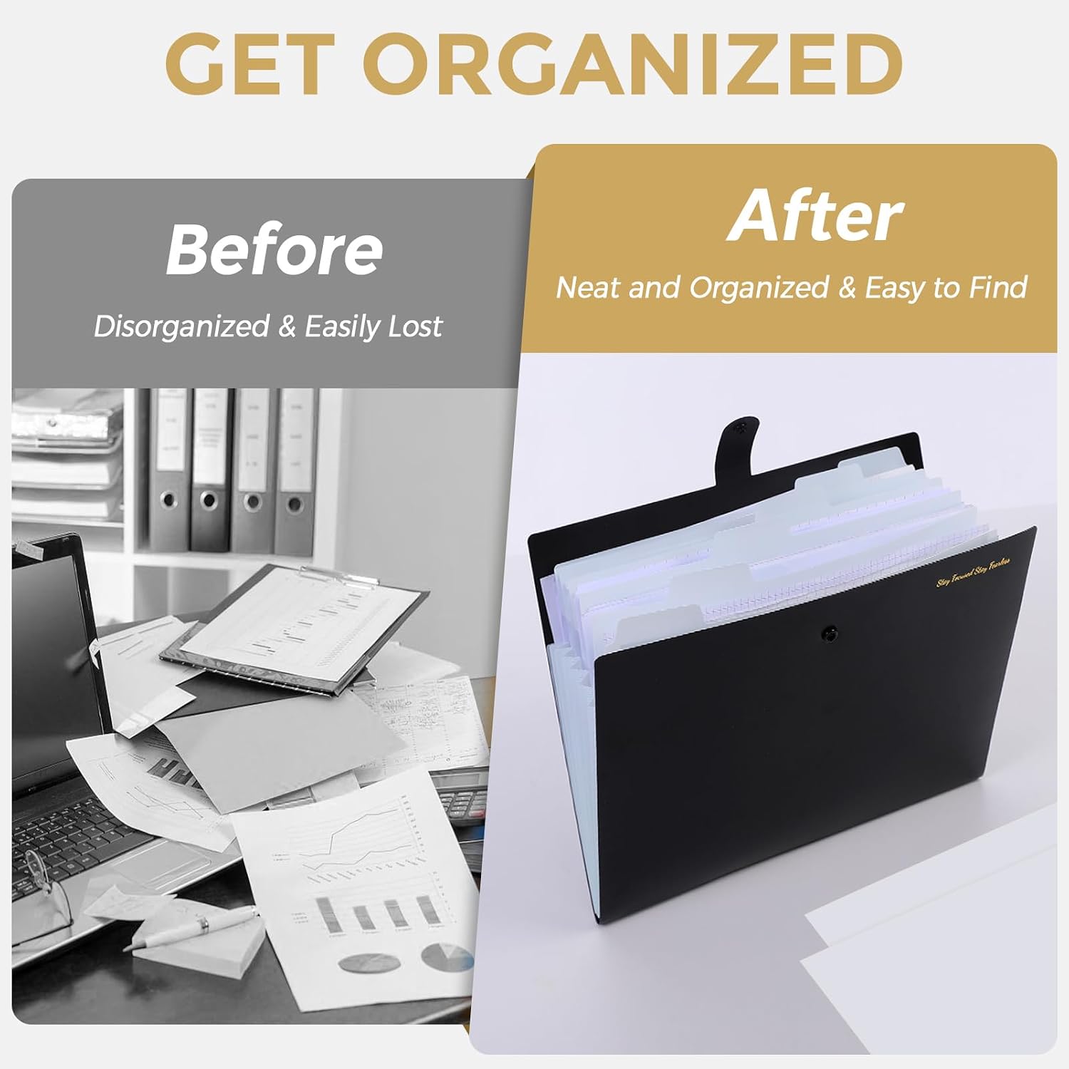 SKYDUE 7-Pocket Expanding File Folder, Accordion Document Organizer | Professional Portable Paper Receipt Holder with Labels for Office Home Business, Letter/A4 Size Black