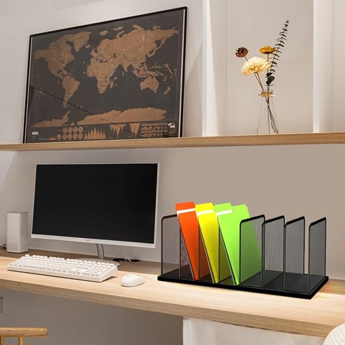 Kuntine.B Desk File Organizer 7 Upright Mesh Desktop Organizer File Sorter - Image 7