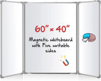 60” x 40” Foldable Whiteboard Dry Erase Board Large Tri Folding Whiteboard