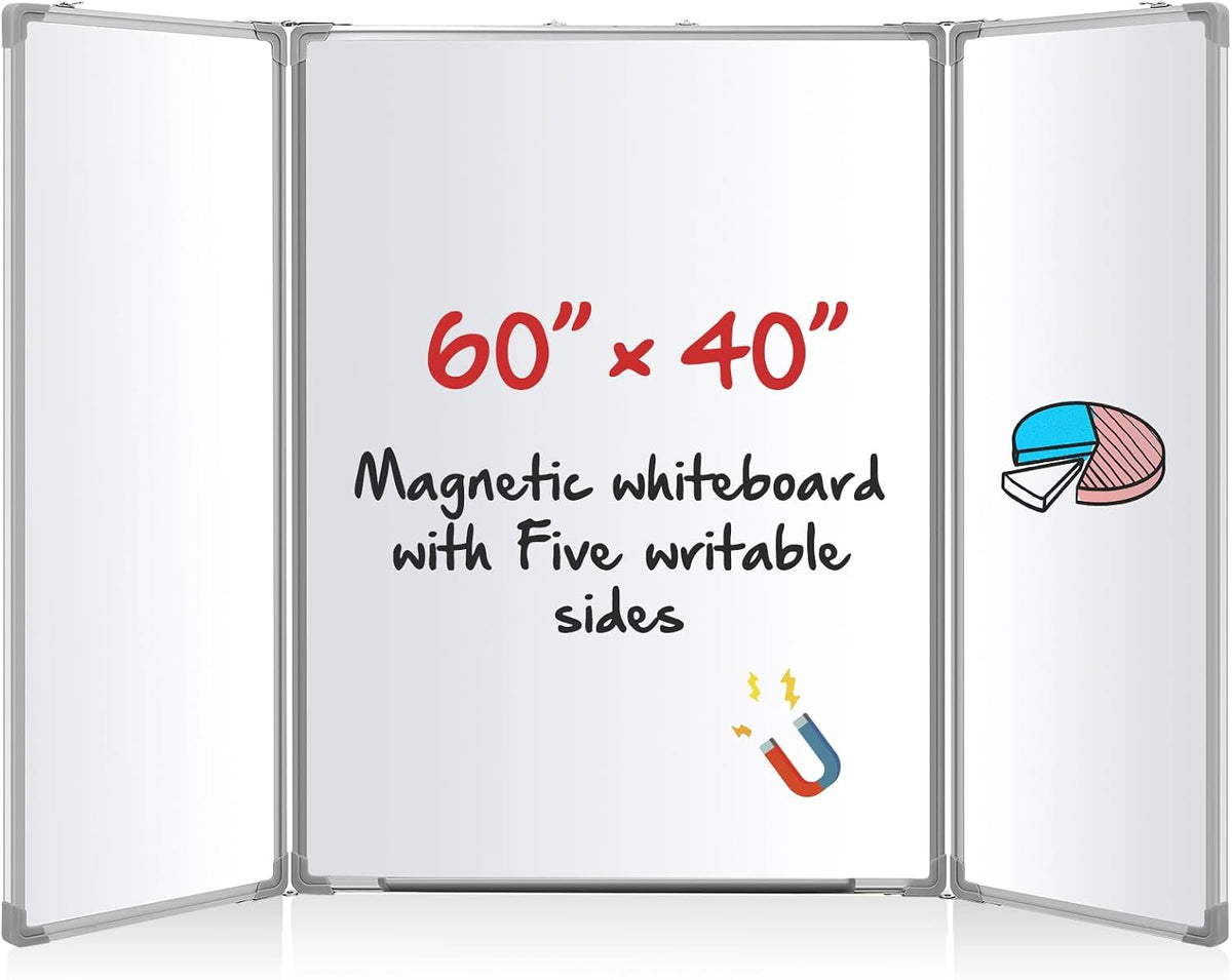 60” x 40” Foldable Whiteboard Dry Erase Board Large Tri Folding Whiteboard