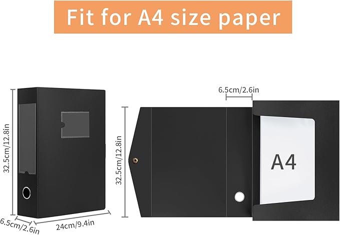 HUA JIE 2 Pack A4 Storage File Boxes Archives Case, 65mm Spine, Box File - Image 3