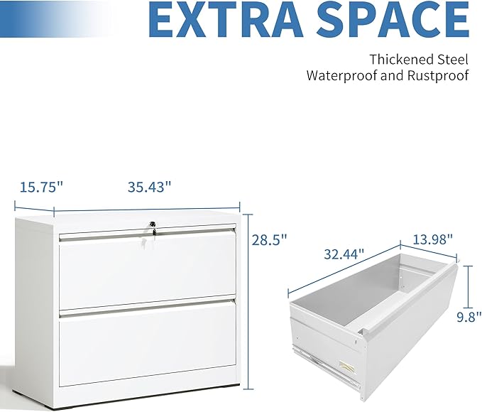 FLIXELIO File Cabinets 2 Drawer, Metal Office Storage Filing Cabinet - Image 3