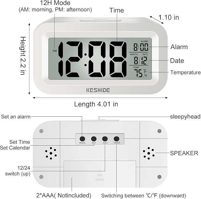 KESHIDE Travel Digital Alarm Clock, Battery Operated - Image 2