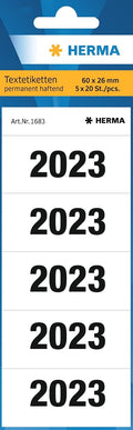 HERMA 1683 Year Numbers Stickers for Folders (60 x 26 mm, Matte Paper, Opaque), Self-Adhesive, Permanent Adhesive Text Labels, 100 Labels, White