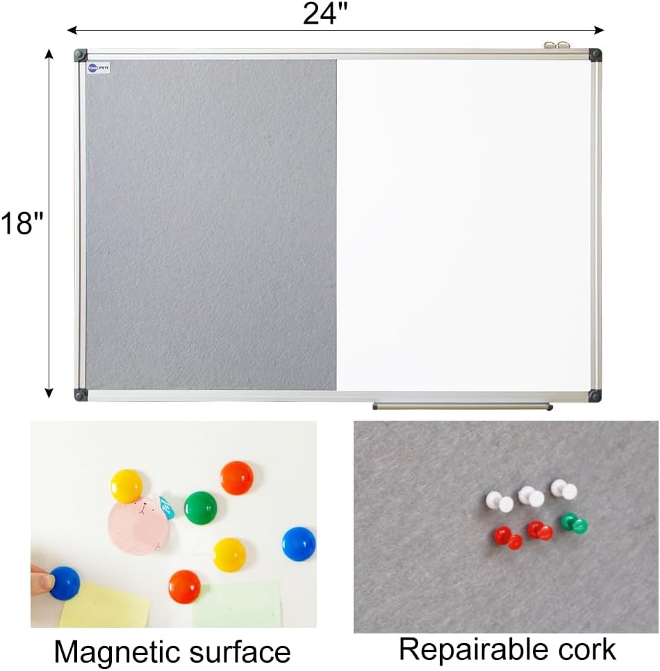 White Board and Cork Board Combo - 24 x 18 Inches Large Dry Erase Whiteboard ...