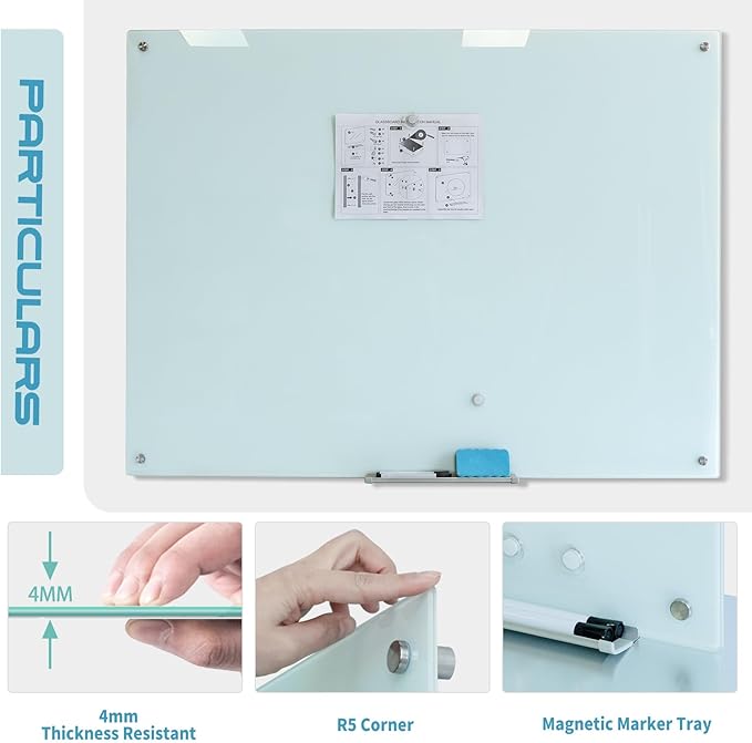 Magnetic Glass Whiteboard 48"x36" Glass Dry Erase Board 48"x36" Frameless Wall - Image 6