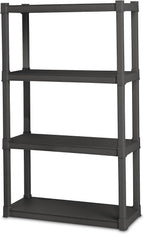sterilite 4 shelf unit, heavy-duty plastic storage &, front angle view