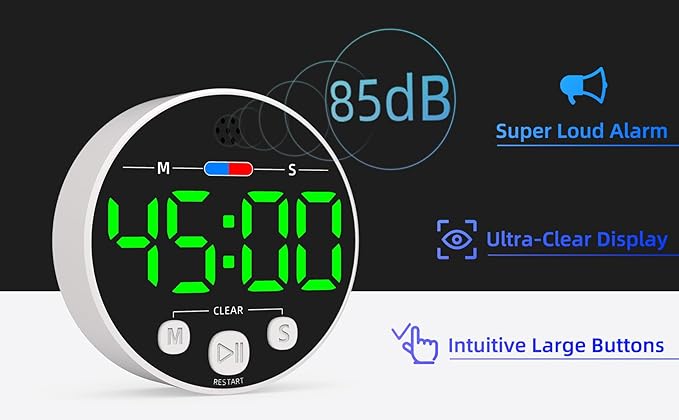 Large LED Digital Timer, Magnetic Countdown Loud Timer - Image 3